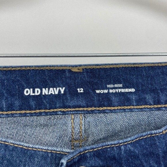 Old Navy Women 12 Wow Boyfriend Jeans 36x30 Blue Mid-Rise Straight Leg Dark Wash - Picture 2 of 7